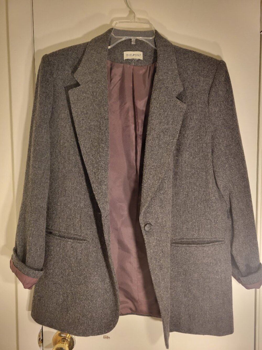 White Stag Women's Gray Wool Lined Blazer Jacket Button Front Pockets